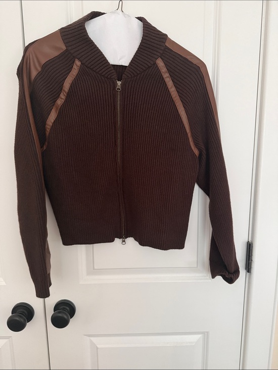 Sweaters - Brown Ribbed Zip-Front Women's Jacket